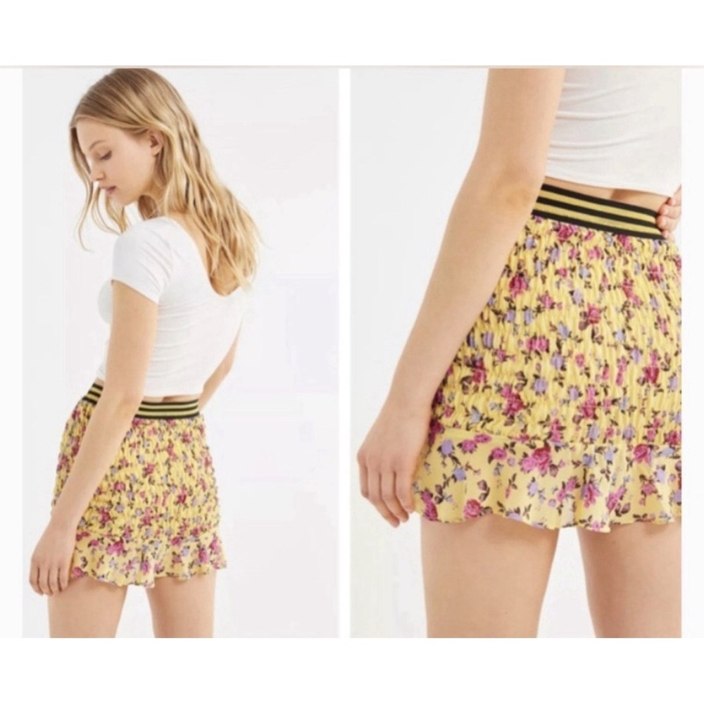 NWT For Love & Lemons Silk Floral Odette Smocked Mini Skirt Sz S Yellow Fairy